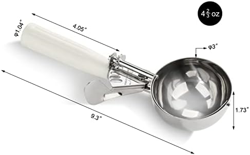 New Star Foodservice 34745 Commercial-Grade Thumb Press Food Disher/Ice Cream Scoop, 18/8 Stainless Steel, 4.67 oz, Size 6, White