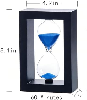 SAMLONG Hourglass 60 Minute Decorative Sand Timer, Wooden Blue Sand Clock