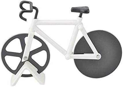 Bicycle Pizza Cutter Wheel Non-stick Dual Cutting Wheels Stainless Steel Bike Pizza Slicer with a Stand for Pizza Lovers Kitchen Gadget?White?