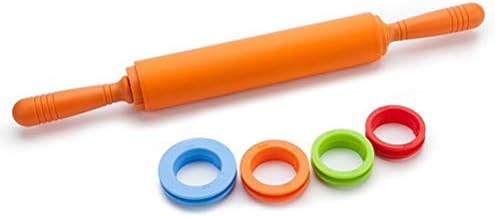 Adjustable Rolling Pin with Thickness Rings for Baking Cookie Chapati Fondant Dough Pastry Pizza Pie Crust Silicone Roller Pin 17.7 Inches with 4 Thickness Rings (Orange)