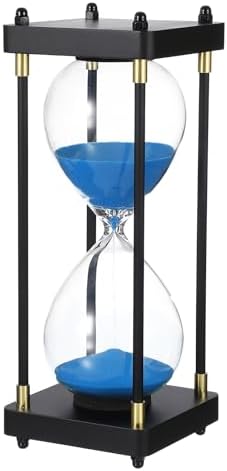 PATIKIL Large Decorative Sand Timer, 60 Minutes Wood Hour Glass Timer Modern Wooden Hour Glass for Cooking Game Office Classroom Kitchen Home, Blue(Style 1)