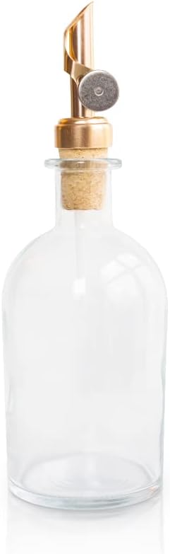 Rail19 Small Clear Glass Mouthwash Dispenser with Metal Pour Spout | Cooking Oil and Vinegar Dispenser - Perfect for The Bathroom, Kitchen and Tabletop, 8oz