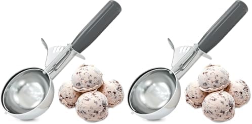 4 oz Ice Cream Scoop with Trigger – 8.74 x 2.75 Size, Ergonomic Handle, #8 Trigger Release Scoop for Ice Cream, Baking, Cookies and Desserts, Easy to Clean, Dishwasher-Safe (Pack of 2)