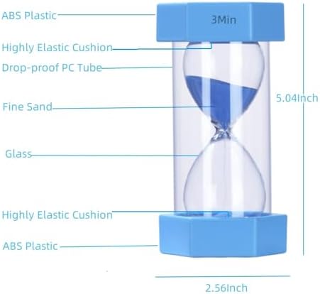 Colorful Sand Timers, Hourglass Sand Timers 3 Min Sandglass Timer with Protective Cover for Toothbrush Timer Games Classroom Home Office Cooking(Blue+3Min)