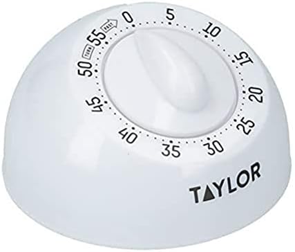 Taylor Kitchen Timer, Classic Mechanical Cooking and Baking Countdown Rotating Alarm, 60 Minutes, White