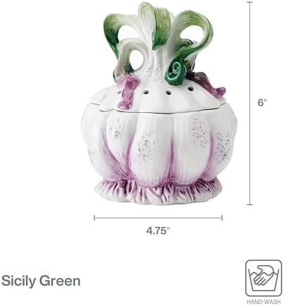 Fitz and Floyd Sicliy Green Ceramic Garlic Keeper Storage Saver