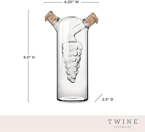 Twine 2-In-1 Oil and Vinegar Cruet Bottle with Cork Stoppers, Olive Oil and Balsamic Vinegar Dispenser, Hand Blown Glass, Pack of 1