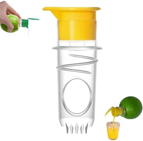Screw-Top Lemon Squeezer, Manual Juicer with Filter Lime Juicer BPA-Free Extractor Citrus Press with Lid Squeeze Lime for Cocktails Drinks (Yellow)
