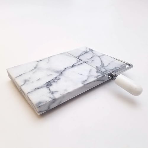 Marble Cheese Slicer with Stainless Steel Wire Cutter, Natural Marble Cheese Cutting Board