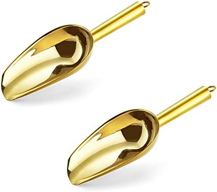 E-far 6 Ounce Ice Scoop Set of 2, Gold Stainless Steel Small Food Scooper