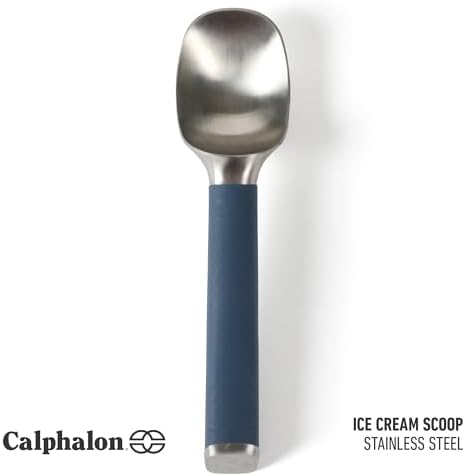 Calphalon Edge Ice Cream Scoop, Stainless Steel Ice Cream Scoop with Ergonomic Handle, Heavy-Duty Dipper for Hard Ice Cream, Gelato & Frozen Desserts, Navy