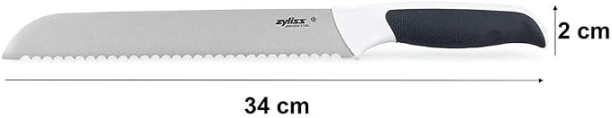 Zyliss Comfort Bread Knife, 20.5cm/8in, Japanese Stainless Steel, Serrated Edge, Non-Slip Handle, Includes Cover for Safety, Black/White, Professional Kitchen Knife, Dishwasher Safe
