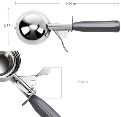 TOPKITCHEN Commercial-Grade Ice Cream Scoop 4 oz, 18/8 Stainless Steel Cookie Scoop with Plastic Handle, Portion Control Disher Scoop for Bakeries, Restaurants & Dessert Shops, #8, Grey