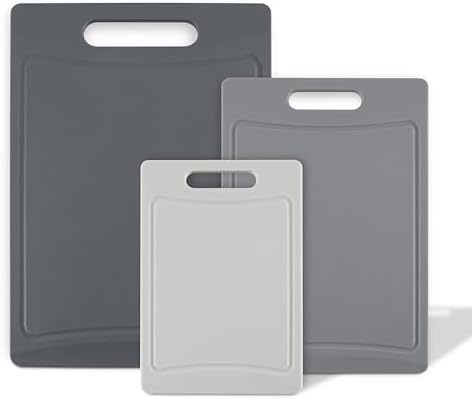 COOK WITH COLOR Non-Slip Cutting Board Set – Kitchen Essentials with Easy Grip Handle for Meat, Veggies, and Fruits, 3 Cutting Boards, Gray