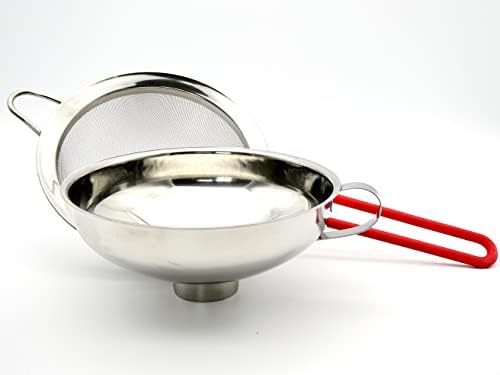 ICO Stainless Steel Canning Funnel and Sieve Set for Mason Jars & Whipped Cream Dispensers - Large Metal Kitchen Funnel with Strainer for Food Grade Infusions