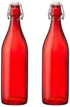 Bormioli Rocco Giara Bottle 33.75 Oz - Red, Set of 2