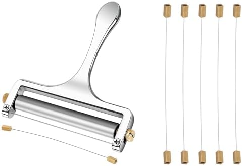 Cheese Slicer Stainless Steel Wire Cheese Cutter Slicer for Mozzarella, Cheddar, Gouda, And More Block Cheese - Heavy Duty Slicer With 6 Extra Replacement Cutting Wire Adjustable Thickness