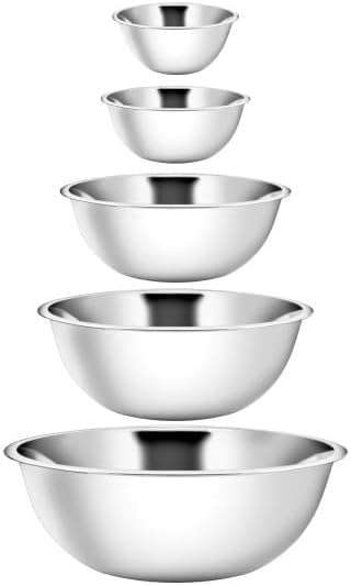 YBM HOME Stainless Steel Mixing Bowls Set of 5 – Nested Kitchen Prep Bowls for Baking, Cooking, Dough Mixing & Salad Serving (0.5, 0.75, 1.5, 2.5, 3.25 Quart Bowls Included)