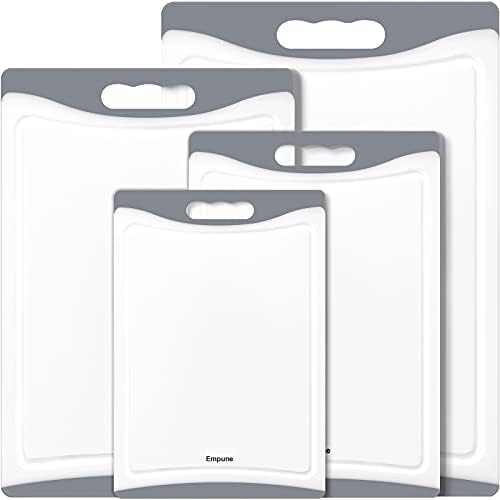 Extra Large Cutting Boards, Plastic Cutting Boards for Kitchen (Set of 4) Cutting Board Set Dishwasher Safe Chopping Board with Juice Grooves Easy-Grip Handles, Grey, Empune