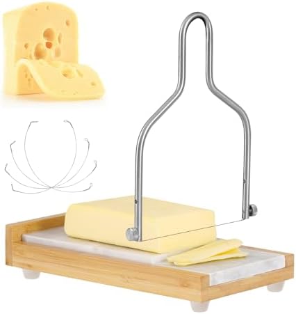 Cheese Slicer Cheese Cutter with 4 Replacement Wires,High & Low Marble Cutting Table Top,with cutting Wire replacement device,for Block Cheeses, Butter, Sausage etc.(White)