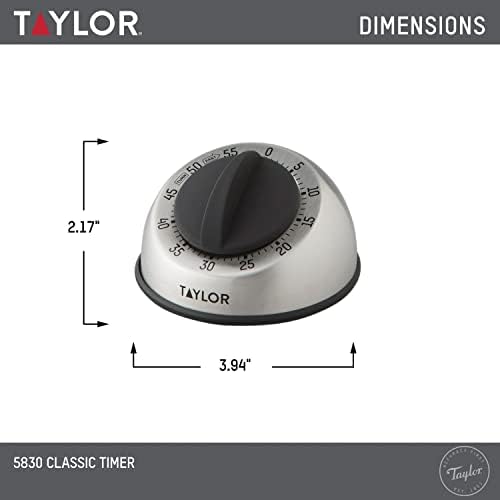 Taylor Mechanical Timer, Countdown with Easy-Turn Dial and Loud Ring Alarm, Compact Tool for Cooking, Baking, Classroom Activities, Homework, Studying, Projects, Stainless Steel
