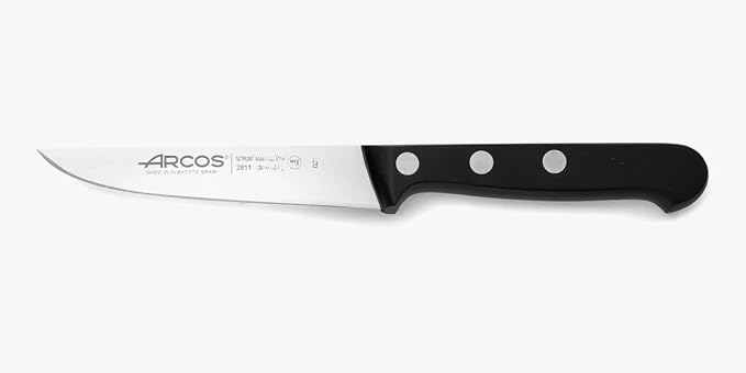 Arcos Vegatable Knife 4 Inch Stainless Steel. Professional Vegetable Knife for Peeling Fruits and Vegetables. Ergonomic Polyoxymethylene Handle and 100 mm Blade. Series Universal. Color Black.