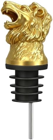 Lion Wine Pourer Aerator (Gold), Roaring Animal Bottle Pour Spout, Zinc Alloy Drip-Free Stopper Attachment for Men, Dad Gifts, Leo Zodiac, Bar Cart