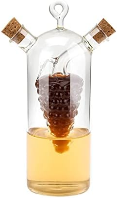 2 in 1 Olive Oil Vinegar Dispenser Cruet, Clear Glass Vinegar and Oil Bottles, Double Pourer Spout Oil Dispenser Bottle for Kitchen Cooking Container