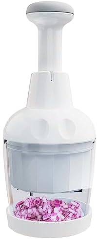 Pαmpered Chef Food Chopper, Vegetable Chopper, Onion Chopper, Garlic Chopper, Nuts Chopper - Hand Chopper For Vegetables Salads, Fruits, Nuts. Dishwasher-safe, White, Easy to Clean