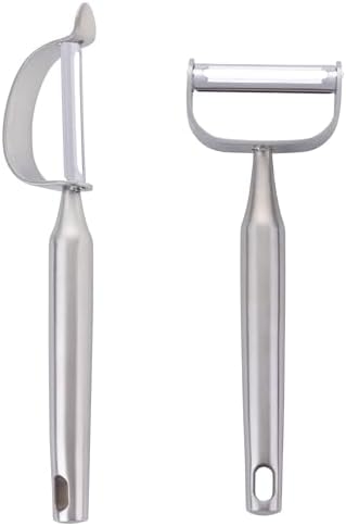 Stainless Steel Vegetable Peeler with Potato Eye Remover & Swiveling Twin Blades, Y Shaped & P Shaped Titan Potato Peeler for Fruit & Veggie, Dishwasher Safe, 2 PCS (Silver)