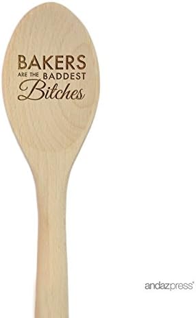 Andaz Press Laser Engraved Wooden Mixing Spoon, 12-inch, Bakers are the Baddest Bitches, 1-Pack
