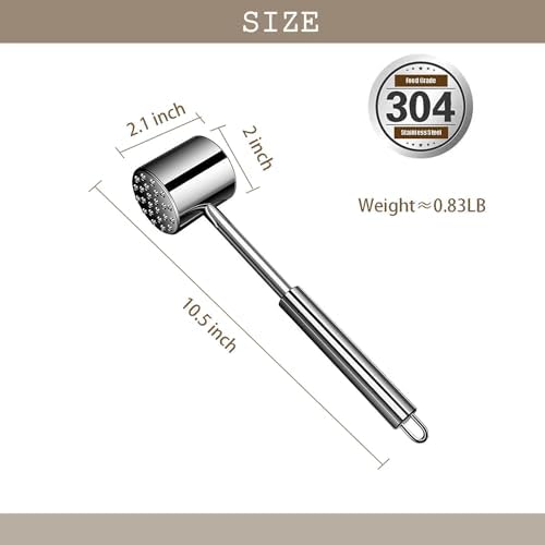 Meat Tenderizer,304 Stainless Steel Heavy Sturdy Meat Pounder, Extended Handle Hammer Tool