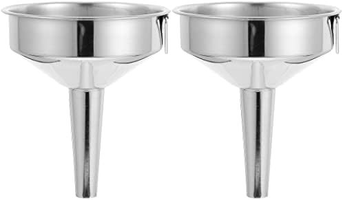 Hemoton 2-Piece 4 Inch Stainless Steel Funnel Set with Strainer for Kitchen Use - Metal Funnel for Precise Liquid and Dry Ingredient Transfer