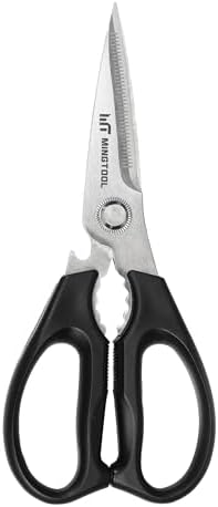 PROFESSIONAL KITCHEN SHEARS, Heavy Duty Food & Poultry Meat Scissors, MINGTOOL Serrated Blade with Premium Japanese Steel Material, Expert Grade Cutter for Bone, Crab Legs, Lobster, & Herbs.