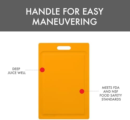 Dexas 4-Pack NSF Certified Polysafe Cutting Boards with Handle and Juice Well, 12 x 18 inches, Reversible Kitchen Cutting Board, Assorted Colors