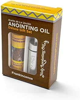 Frankincense Anointing Oil from Israel Boxed Gift Set with Dispenser, Holy Jerusalem Oil & Silver Metal Keychain Bottle Container, Plastic Dropper & Small Glass Vial, Aceite Ungido y Botella
