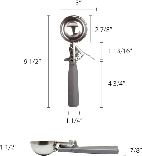 TrueCraftware- 4 oz Portion Scoop #8 Stainless Steel with Triangle Gray Handle- Ice Cream Scoop Cookie Scoop for Cookie Dough Batter