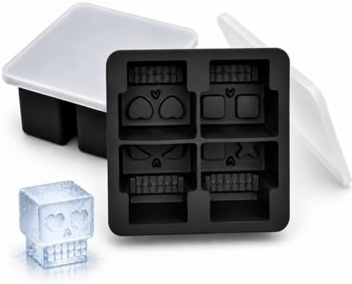 2 Pack Skull Ice Cube Trays, 2 Inch Silicone Molds