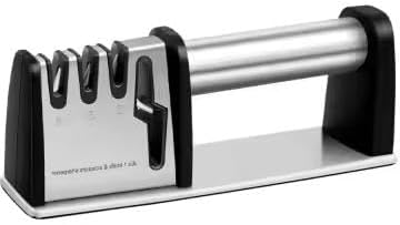 4-in-1 Manual Knife & Scissor Sharpener — 4-Stage Sharpening System with Cut-Resistant Glove | Restores Dull Blades Fast | Non-Slip Base | Silver | Large, 1 Pc