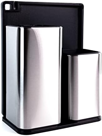 KAUKKO Knife Holder and Utensil Holder Stainless Steel Modern Rectangular Design Universal Knife Block and Kitchen Utensils Organizer for Countertop(Included Chopping Board 3Pcs)