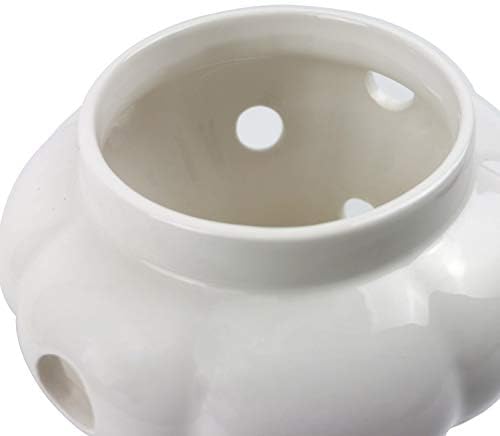 Ceramic Garlic Keeper with Bamboo Lid, 550 ml Vented White Stoneware Storage Container for Garlic, Ginger and Shallots, Countertop Kitchen Organizer