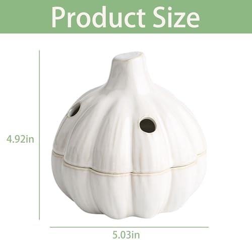 Garlic Keeper for Counter, Ceramic with Realistic Garlic Shape, Breathable Design, Anti-Mold, Easy Clean, Multi-Purpose Kitchen Decor & Gift, White