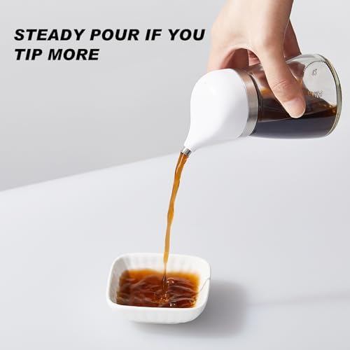 2 Pcs Cruet Dispenser Set 5 oz, White Glass Soy Sauce Dispenser, Small Olive Oil and Vinegar Bottles, Soy Sauce Bottle, Non Drip Spout Cruet Bottle Container for Kitchen Cooking