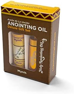 Myrrh Anointing Oil from Israel Boxed Gift Set with Dispenser, Holy Jerusalem Oil & Gold Metal Keychain Bottle Container, Plastic Dropper & Small Glass Vial, Aceite Ungido y Botella