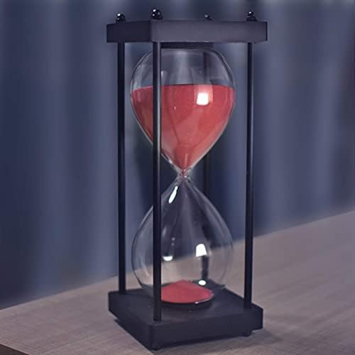 Hourglass Timer 60 Minute, Black Wooden Sand Timer, Red