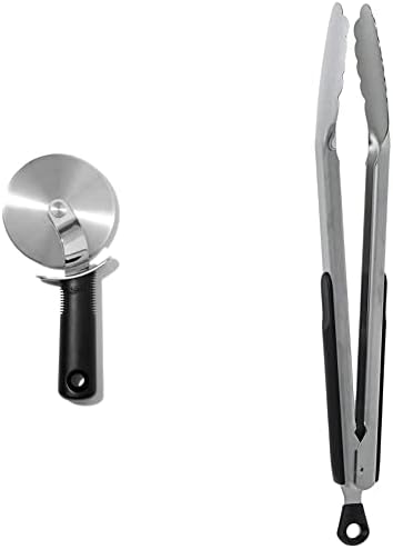 OXO Good Grips Pizza Wheel and Cutter + OXO Good Grips 12-Inch Stainless-Steel Locking Tongs Bundle