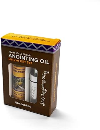 Unscented Anointing Oil from Israel Boxed Gift Set with Dispenser, Holy Jerusalem Oil & Silver Metal Keychain Bottle Container, Plastic Dropper & Small Glass Vial, Aceite Ungido y Botella