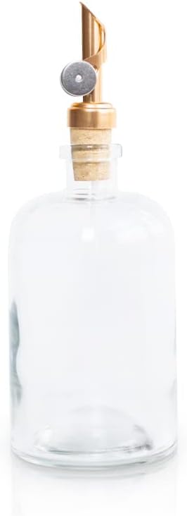 Rail19 Clear Glass Mouthwash Dispenser with Metal Pour Spout | Cooking Oil and Vinegar Dispenser - Perfect for the Bathroom, Kitchen & Tabletop, 13oz (Light Gold)