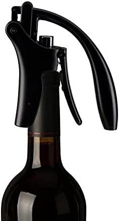 True Vertical Corkscrew Wine Opener with Easy Motion Lever Handle, Durable Stainless Steel and Plastic, Perfect for Home Bar, Kitchen, Outdoor Party, Housewarming Gifts, Set of 1, Black