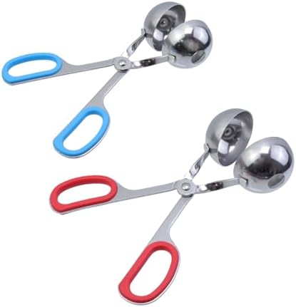 2 Pcs Meatball Maker Tongs None-Stick Meatball Maker Stainless Steel Meat Ballers Scoop Ball Maker Ice Tongs for Meat, Cake Pop, Ice Cream Scoop, Fruit, Cookie Dough, Melon -Red & Blue（L Size）